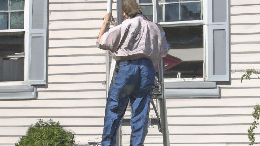 Man climbing ladder on Tarrytown, New York home to replace roof