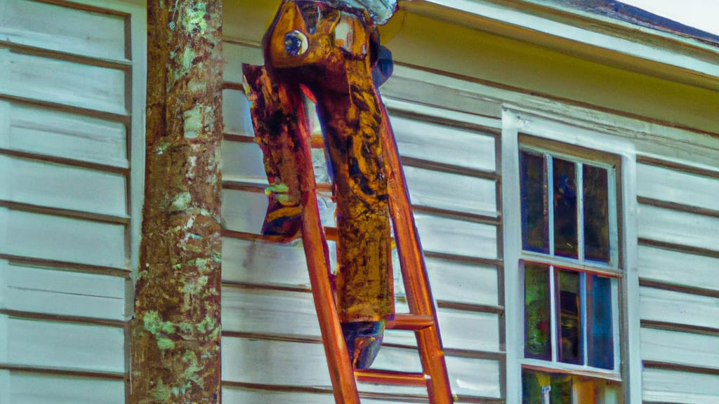 Man climbing ladder on Taylors, South Carolina home to replace roof