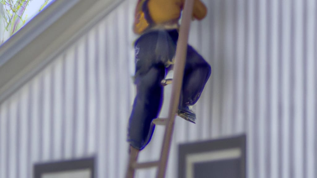 Man climbing ladder on Tecumseh, Kansas home to replace roof