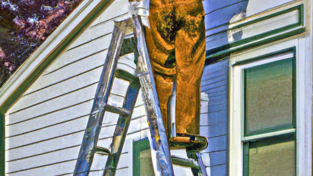 Man climbing ladder on Tecumseh, Michigan home to replace roof