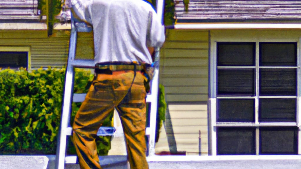 Man climbing ladder on Temple City, California home to replace roof