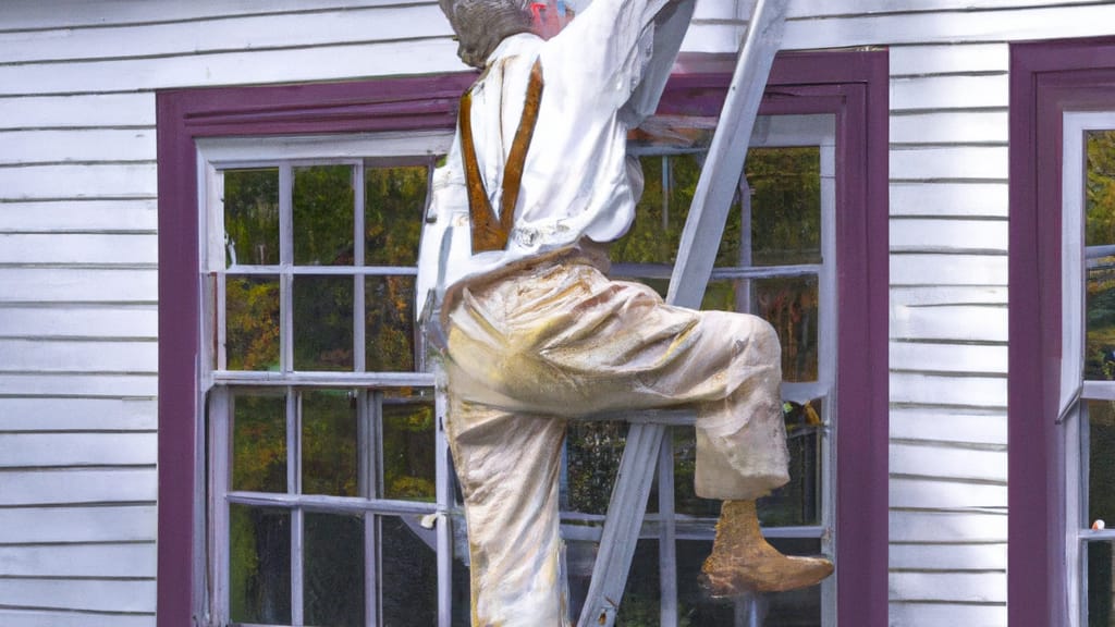 Man climbing ladder on Templeton, Massachusetts home to replace roof