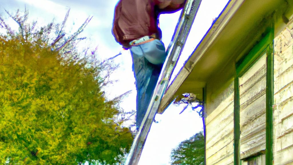 Man climbing ladder on Terrell, Texas home to replace roof
