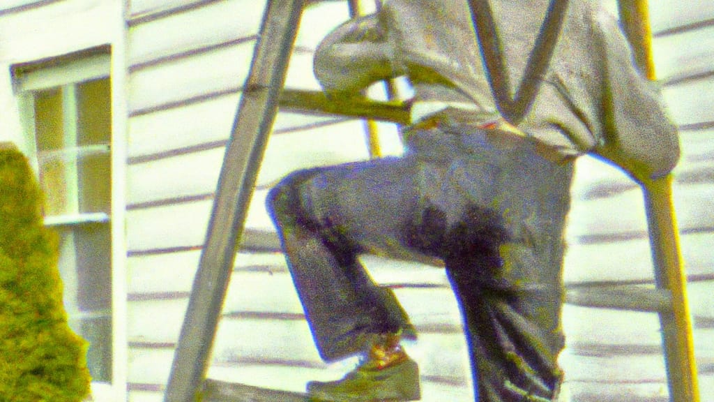 Man climbing ladder on Terryville, Connecticut home to replace roof