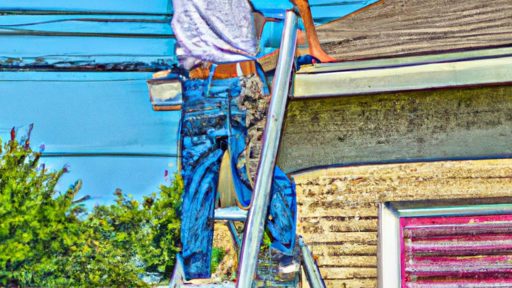 Man climbing ladder on Texas City, Texas home to replace roof