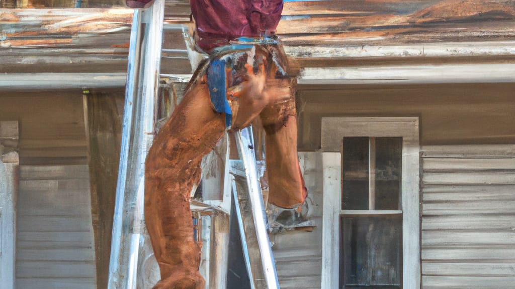 Man climbing ladder on Thomasville, Georgia home to replace roof