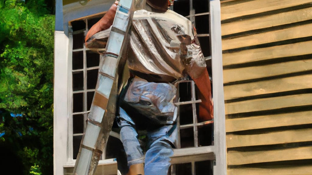 Man climbing ladder on Thomson, Georgia home to replace roof