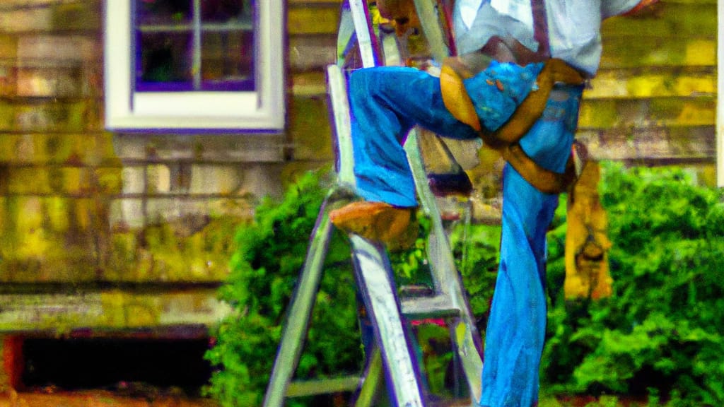 Man climbing ladder on Toccoa, Georgia home to replace roof