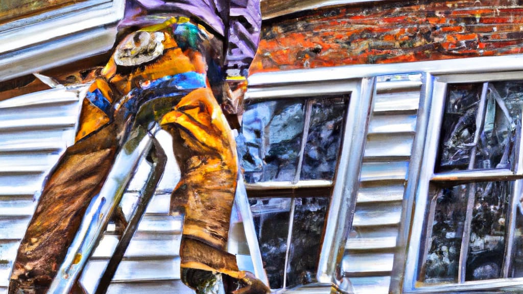 Man climbing ladder on Tonawanda, New York home to replace roof