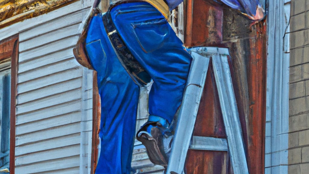 Man climbing ladder on Topeka, Kansas home to replace roof