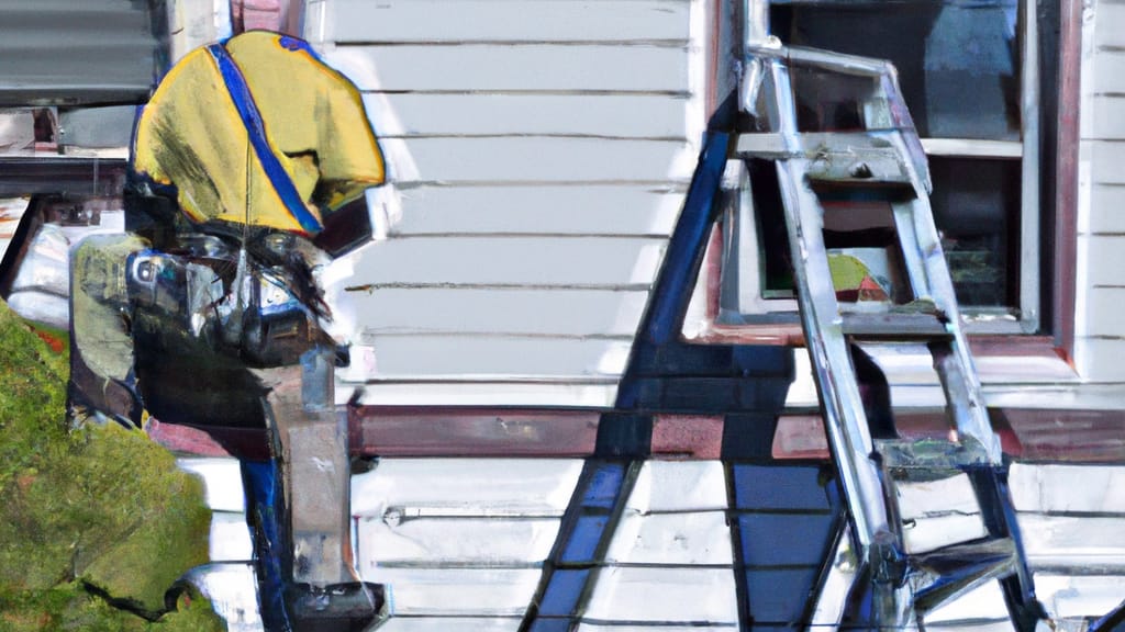 Man climbing ladder on Troutdale, Oregon home to replace roof