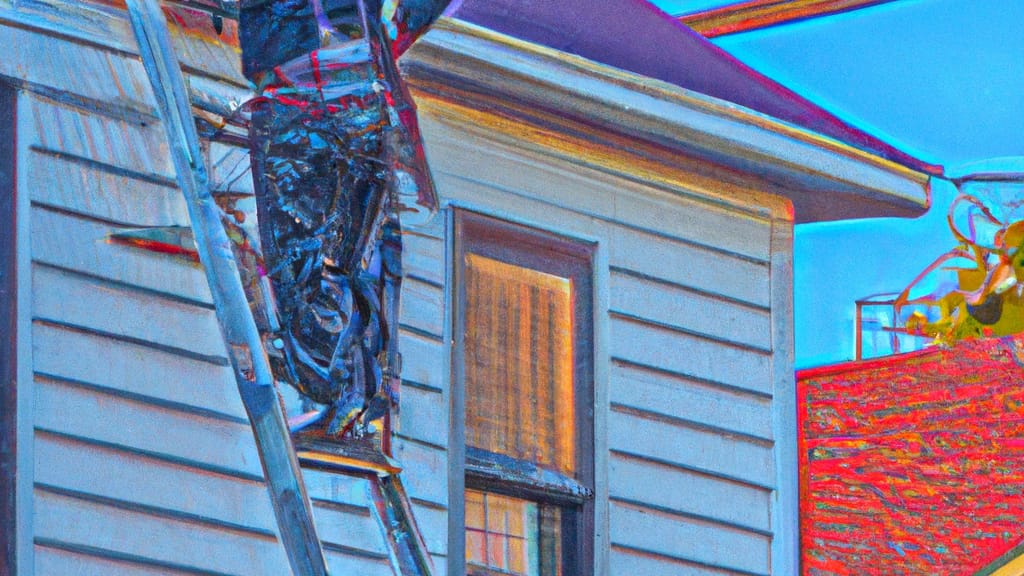 Man climbing ladder on Troy, New York home to replace roof