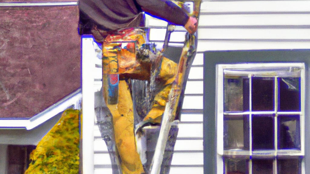 Man climbing ladder on Trumbull, Connecticut home to replace roof