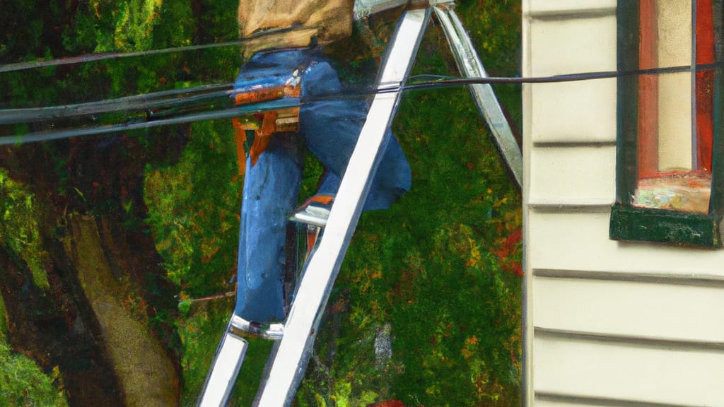 Man climbing ladder on Turtle Creek, Pennsylvania home to replace roof