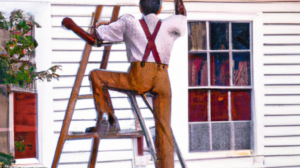 Man climbing ladder on Tuskegee, Alabama home to replace roof