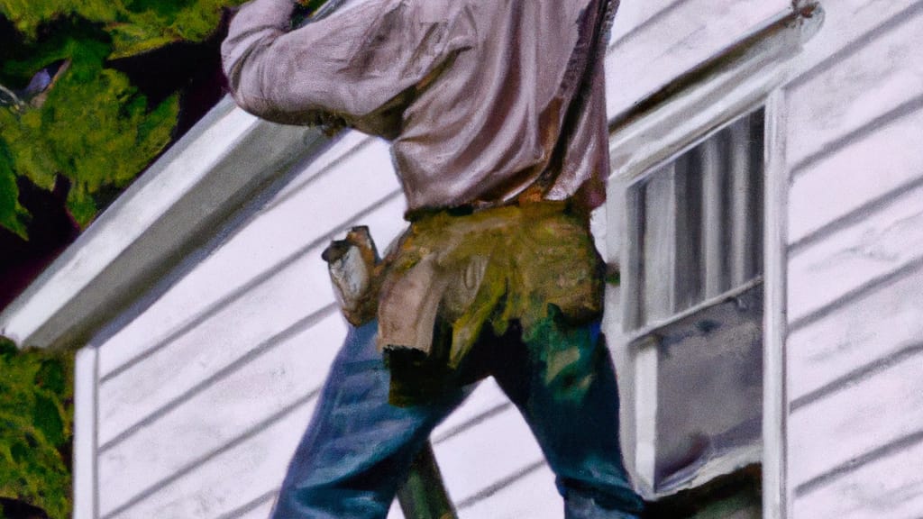 Man climbing ladder on Tyrone, Pennsylvania home to replace roof