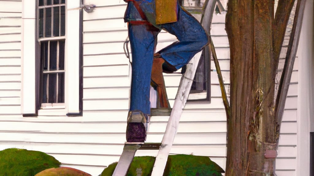 Man climbing ladder on Union, South Carolina home to replace roof