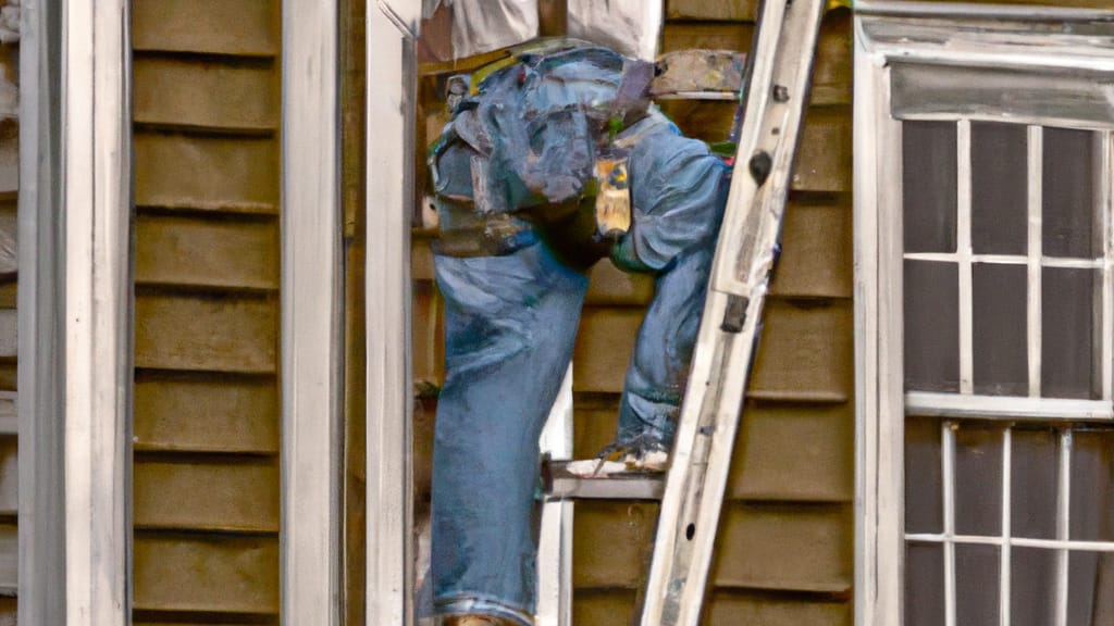 Man climbing ladder on Upper Sandusky, Ohio home to replace roof