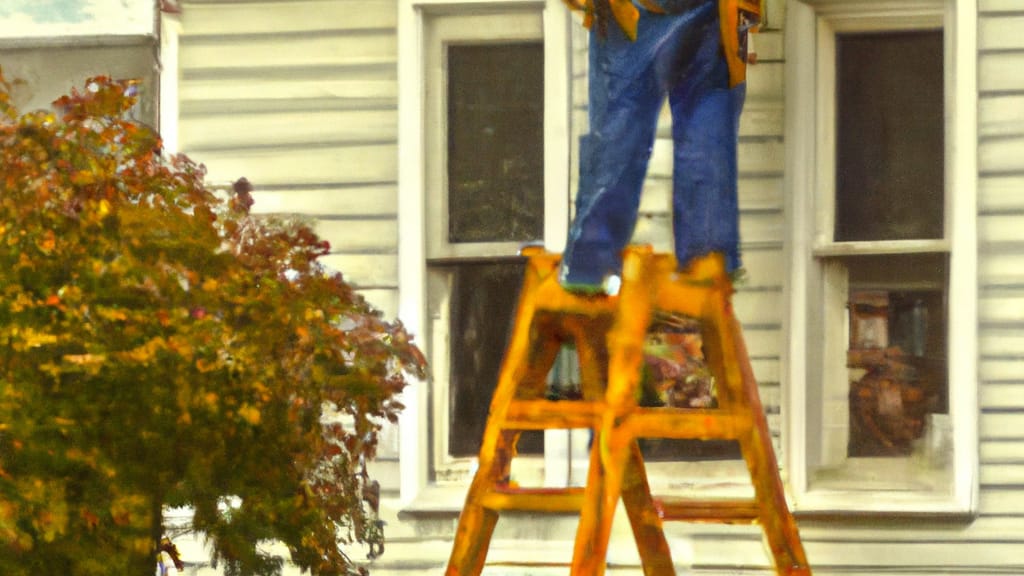 Man climbing ladder on Utica, Michigan home to replace roof