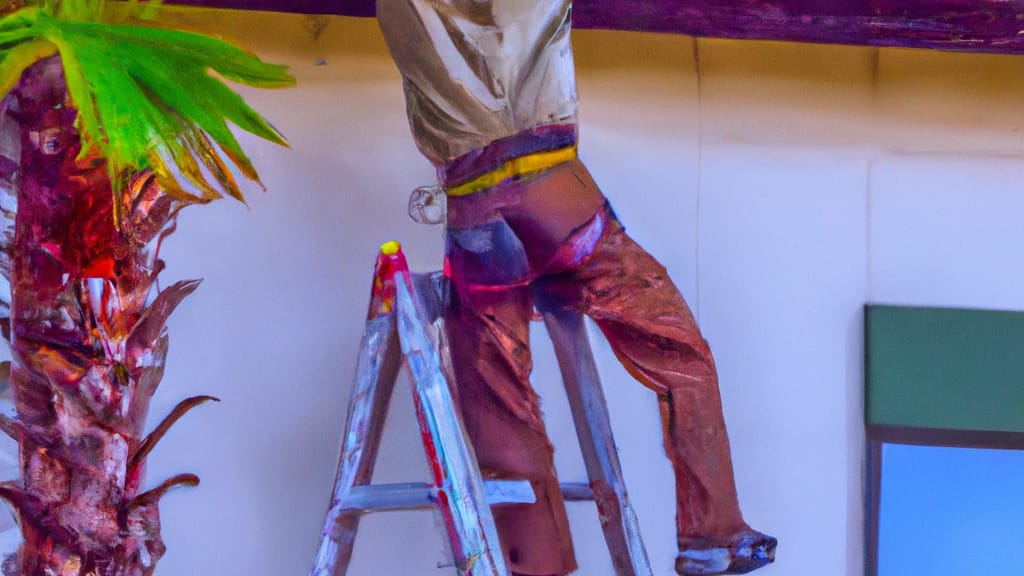 Man climbing ladder on Ventura, California home to replace roof