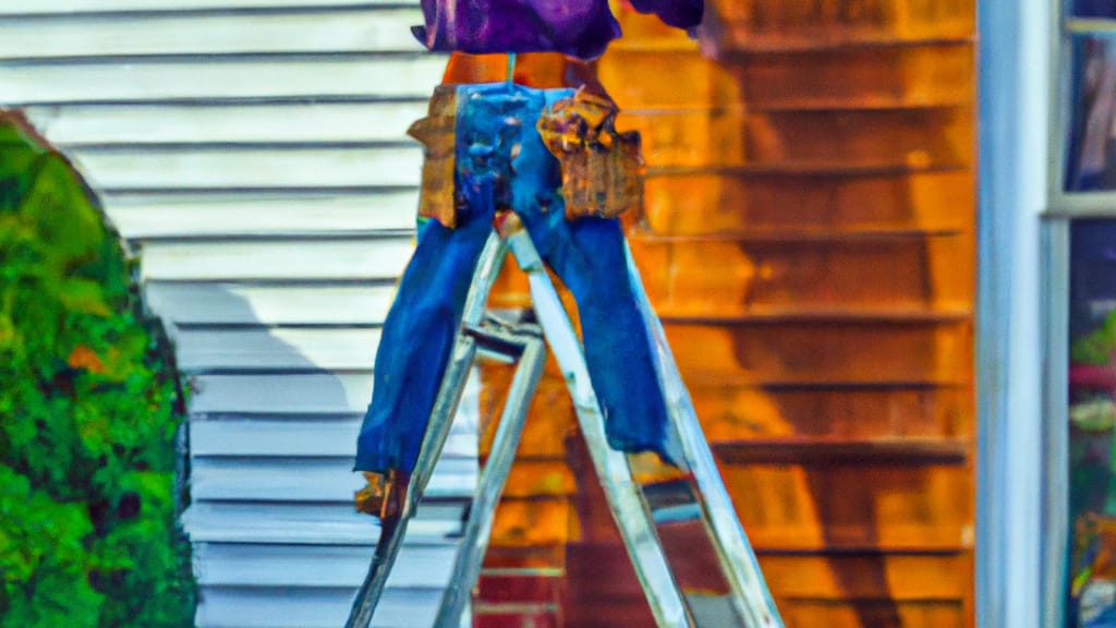 Man climbing ladder on Vernon, Illinois home to replace roof