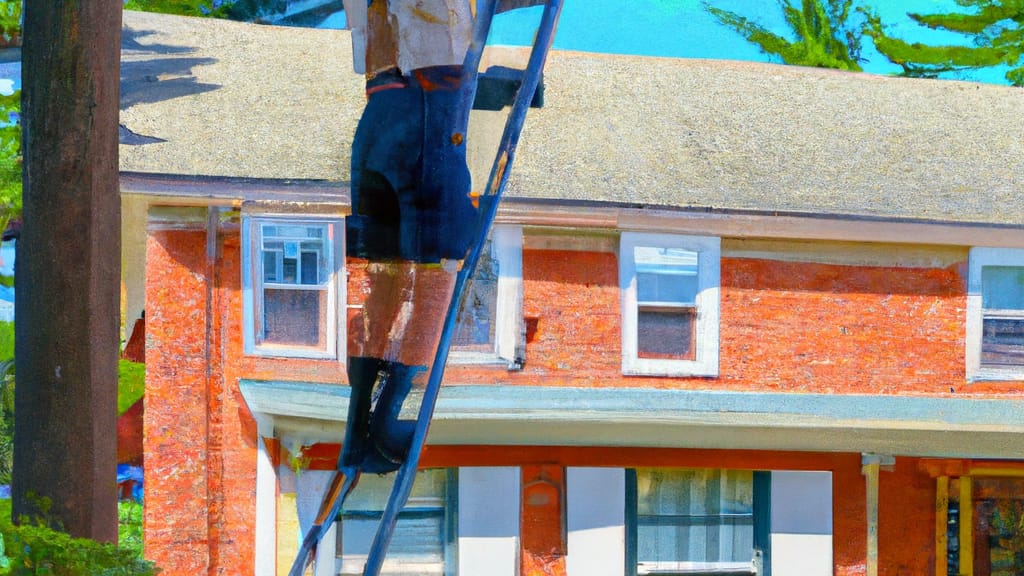 Man climbing ladder on Verona, New Jersey home to replace roof
