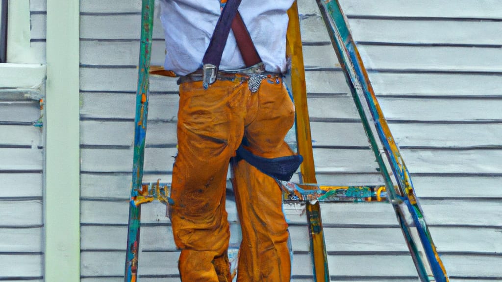 Man climbing ladder on Victoria, Minnesota home to replace roof