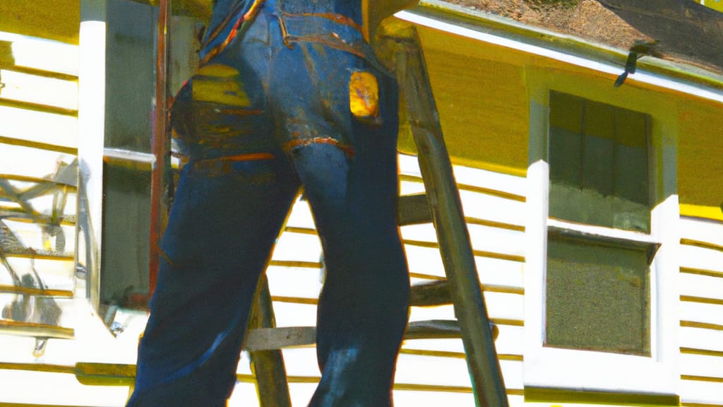 Man climbing ladder on Villa Park, Illinois home to replace roof