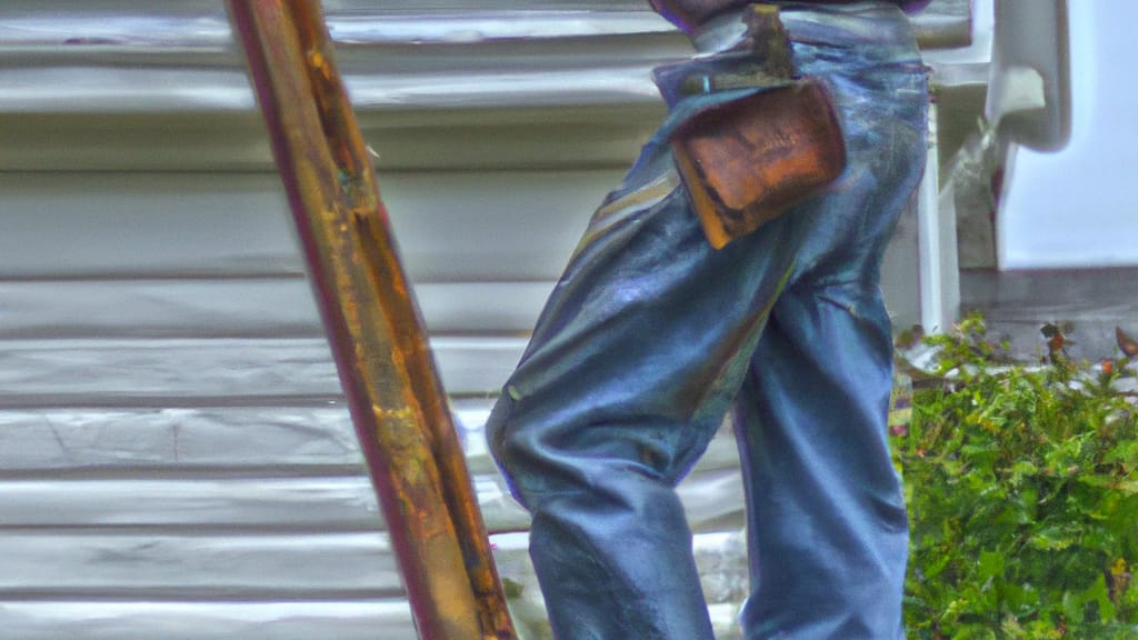 Man climbing ladder on Vinton, Virginia home to replace roof