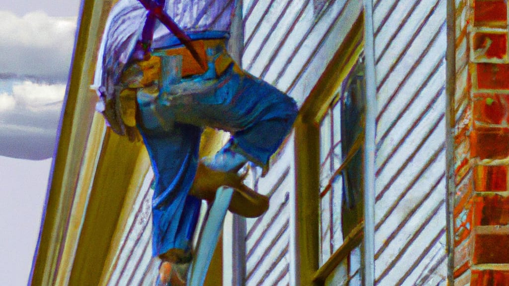 Man climbing ladder on Wabash, Indiana home to replace roof