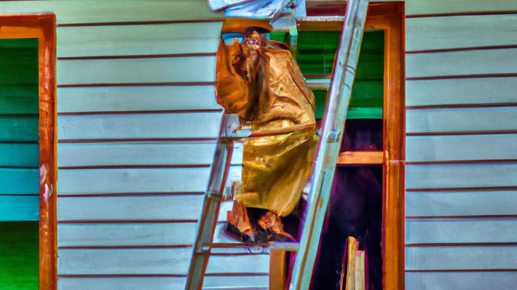 Man climbing ladder on Wahiawa, Hawaii home to replace roof