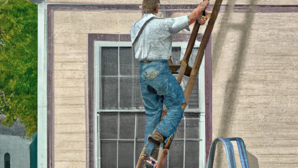 Man climbing ladder on Wahpeton, North Dakota home to replace roof