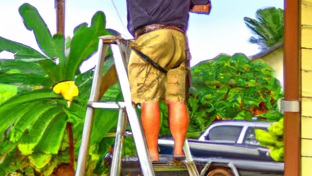 Man climbing ladder on Waianae, Hawaii home to replace roof