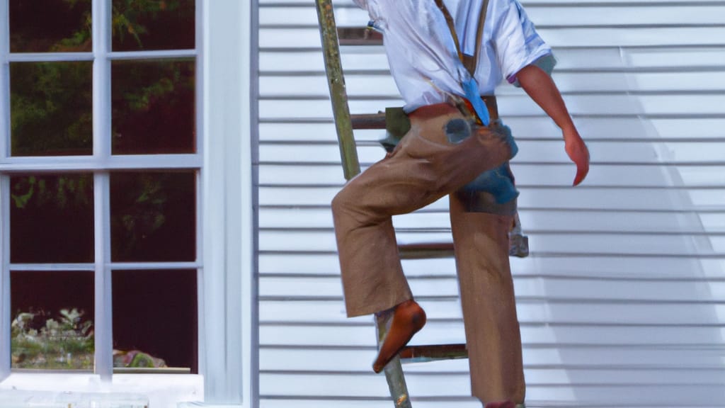 Man climbing ladder on Wakefield, Massachusetts home to replace roof
