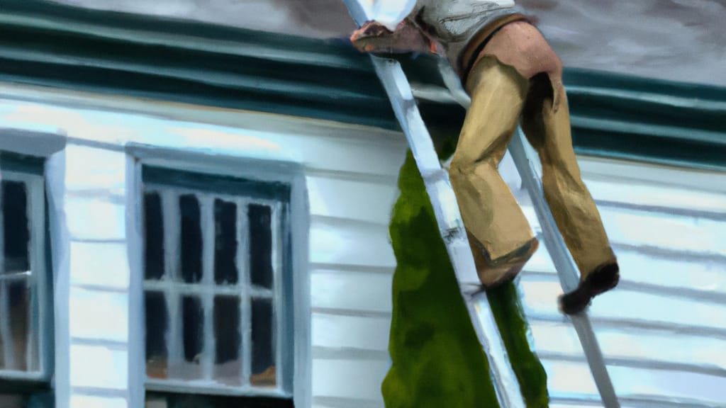 Man climbing ladder on Walpole, Massachusetts home to replace roof