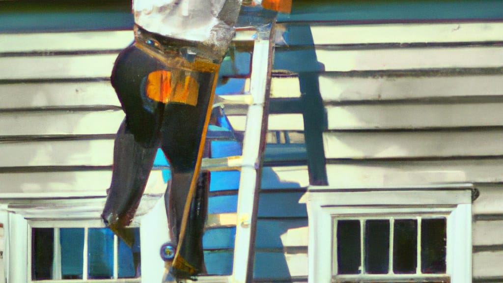 Man climbing ladder on Wantagh, New York home to replace roof