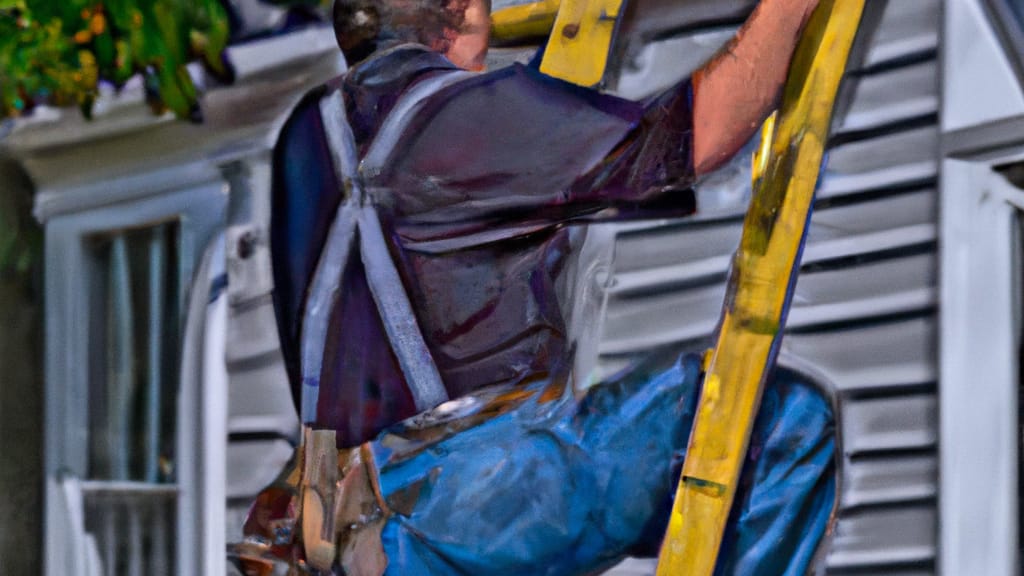 Man climbing ladder on Wapakoneta, Ohio home to replace roof