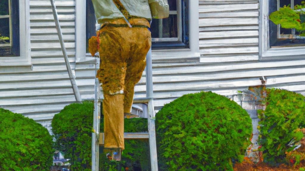 Man climbing ladder on Wareham, Massachusetts home to replace roof