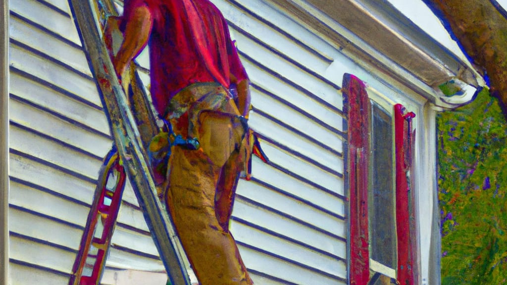 Man climbing ladder on Warminster, Pennsylvania home to replace roof