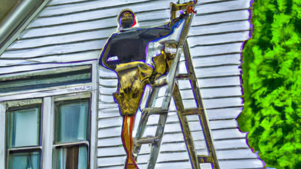 Man climbing ladder on Warren, Rhode Island home to replace roof