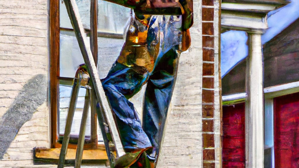 Man climbing ladder on Warrenton, Missouri home to replace roof