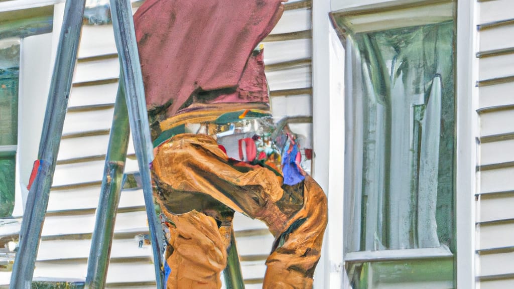 Man climbing ladder on Warrenville, Illinois home to replace roof