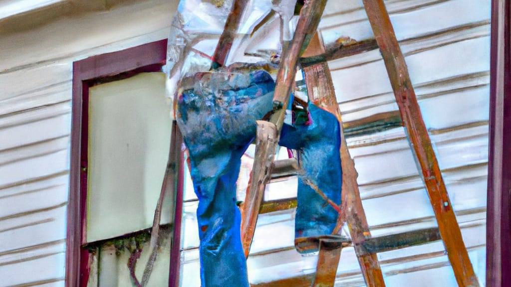 Man climbing ladder on Washington, Iowa home to replace roof