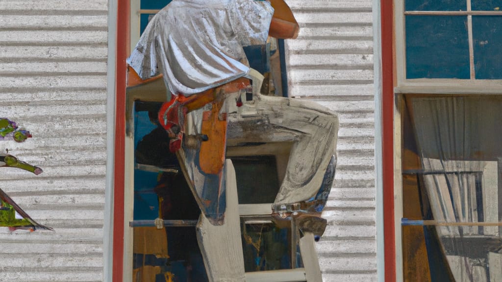 Man climbing ladder on Washington, Missouri home to replace roof