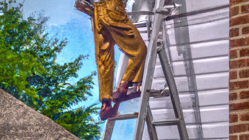 Man climbing ladder on Waterloo, Illinois home to replace roof