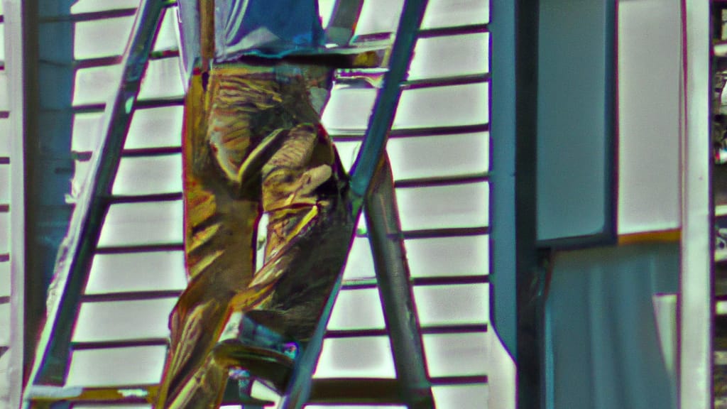 Man climbing ladder on Waterville, Ohio home to replace roof