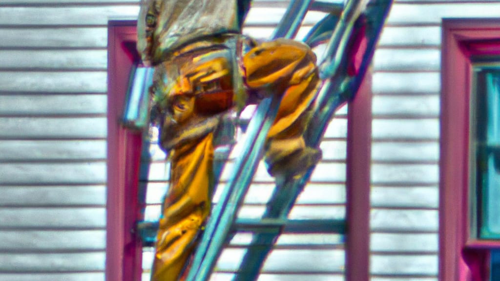 Man climbing ladder on Watervliet, New York home to replace roof