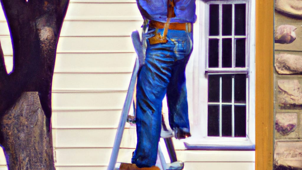 Man climbing ladder on Watonga, Oklahoma home to replace roof