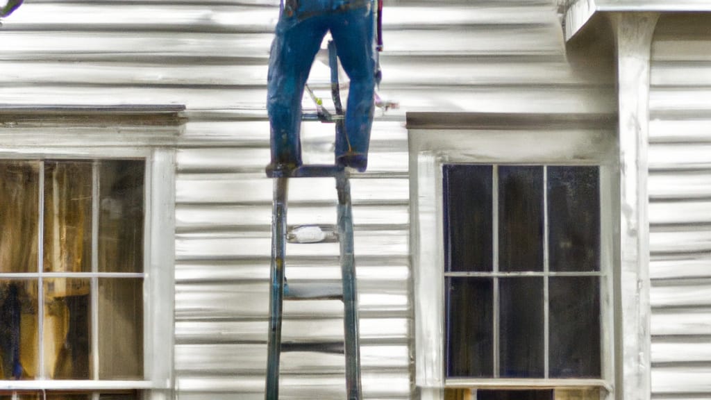 Man climbing ladder on Waycross, Georgia home to replace roof