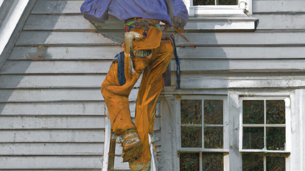 Man climbing ladder on Wayland, Massachusetts home to replace roof